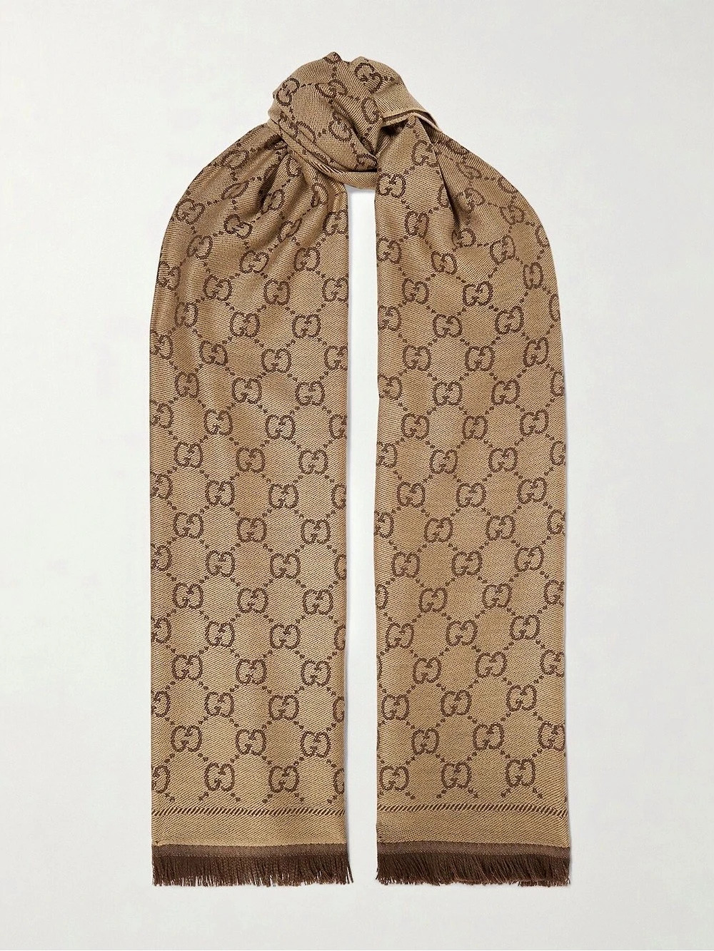Gucci GG Jacquard Wool Scarf Beige Brown Monogram NWT